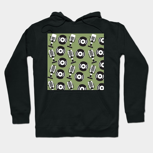 Unique Retro Mike and Vinyl Pattern Hoodie by Pris25